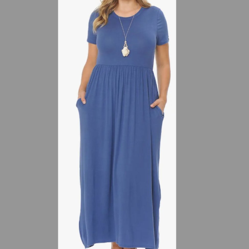 Short Sleeve Maxi Dress With Pockets Blue Plus